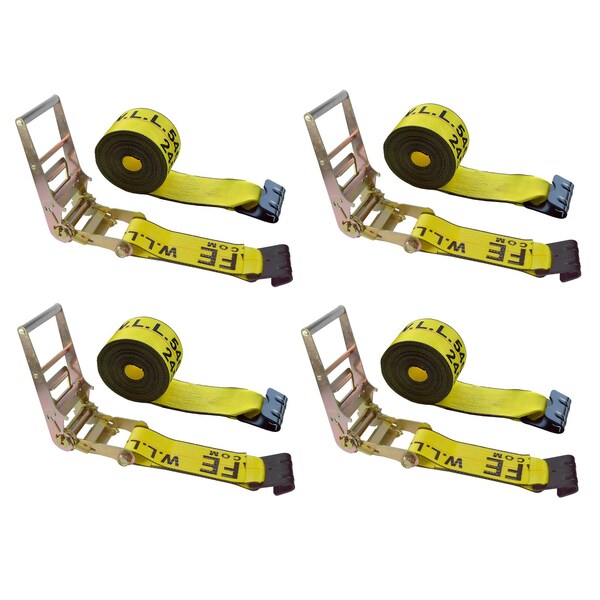 Heavy Duty 3" x 30' Ratchet Tie Down Strap Flat Hook for Farm Trailer Truck Yellow, 4PK